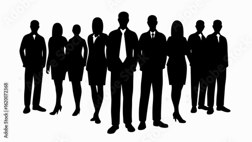 Silhouette of a diverse group of business professionals standing together in a team formation pose