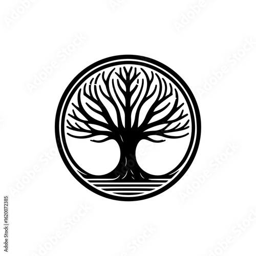 Stylized Black Tree of Life Emblem.