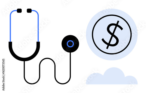 Stethoscope connected to a dollar sign encapsulates the concept of medical expenses, financial planning, and healthcare funding. Ideal for healthcare, money management, insurance, budgeting