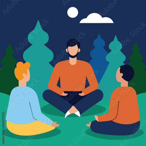 Guided meditation session in a forest retreat with instructor