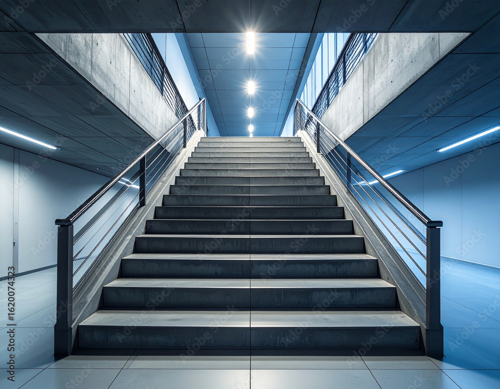 Fototapeta premium Concrete emergency stairs in a building, no one there