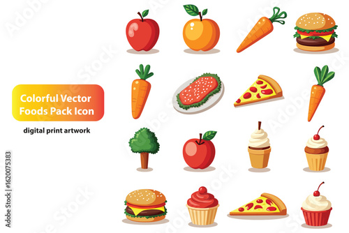 fruits and vegetables colorful vector foods pack