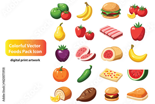 fruits and vegetables colorful vector foods pack