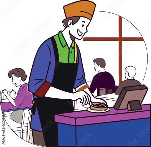 A chef is cooking in his restaurant's kitchen