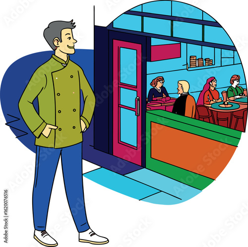 A chef is cooking in his restaurant's kitchen