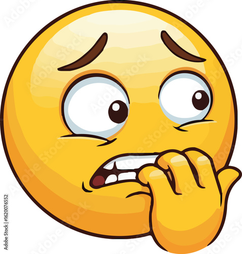 A worried yellow emoji biting its nails anxiously looking