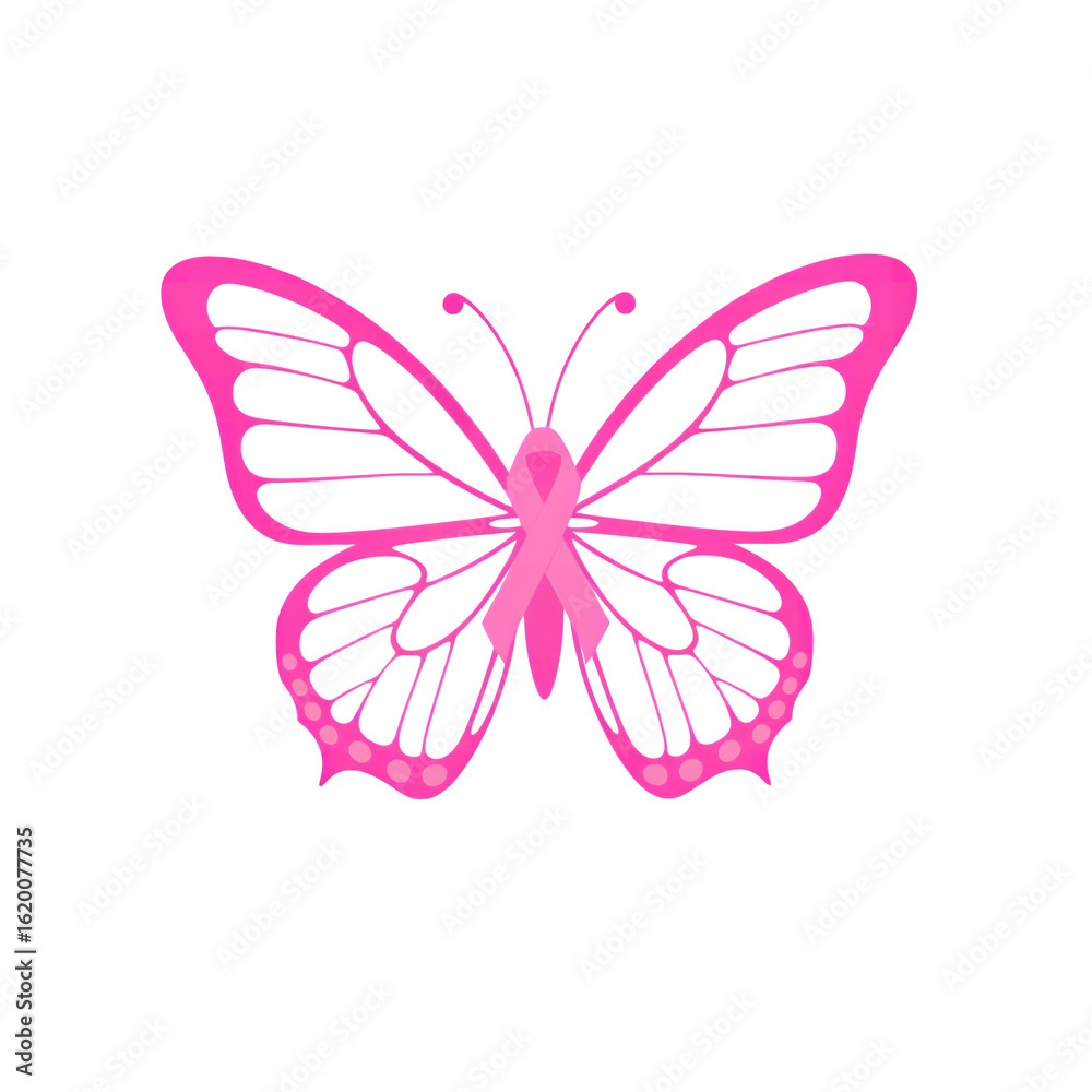 Fototapeta premium Pink butterfly with integrated awareness ribbon design isolate Cancer Support Health transparent background