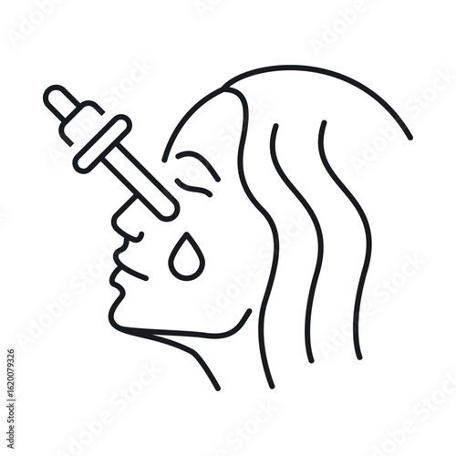 Skin serum icon depicting application on a face, illustrating beauty and skincare routine with a simplistic vector design