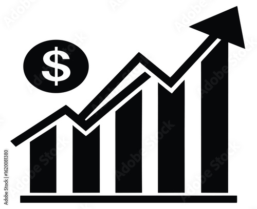 Bold Black and White Upward Trending Bar Graph Showing Financial Growth and Profit Increase