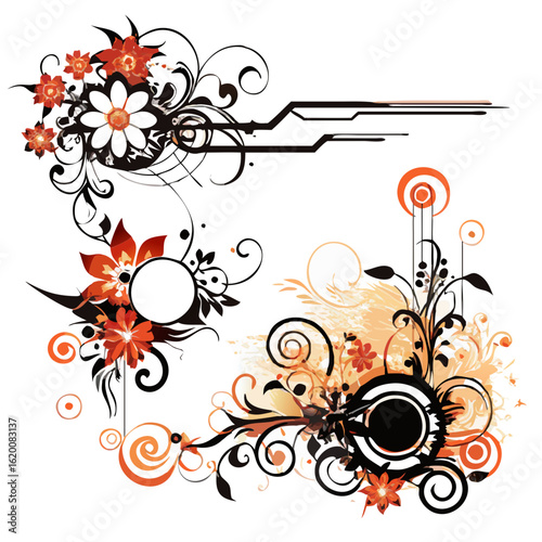 Abstract Elegant Floral Designs With Transparent Background