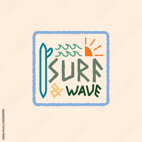 Retro surf club badge. Vintage vector emblems for t-shirt prints, beachwear design, summer logos, and coastal branding projects