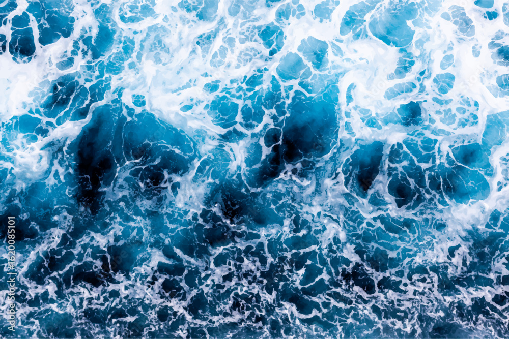 © Eugene Ga - Ocean water surface background. Aerial view of vibrant foamy water. Can be used in covers, packaging, posters, textures, banners, art and design projects. Creative vector illustration. © Eugene Ga - Ocean water surface background. Aerial view of vibrant foamy water. Can be used in covers, packaging, posters, textures, banners, art and design projects. Creative vector illustration.