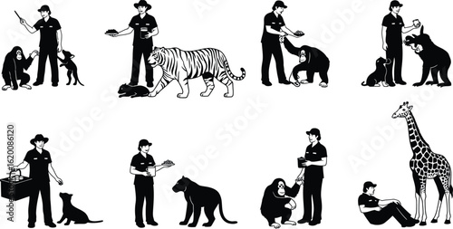 Zoo keeper feeding various animals vector illustration