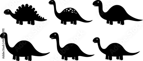 Simple Dinosaur Silhouette Clipart for Kids, set on a Transparent Background
