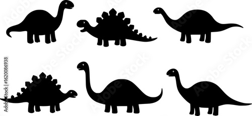 Simple Dinosaur Silhouette Clipart for Kids, set on a Transparent Background
