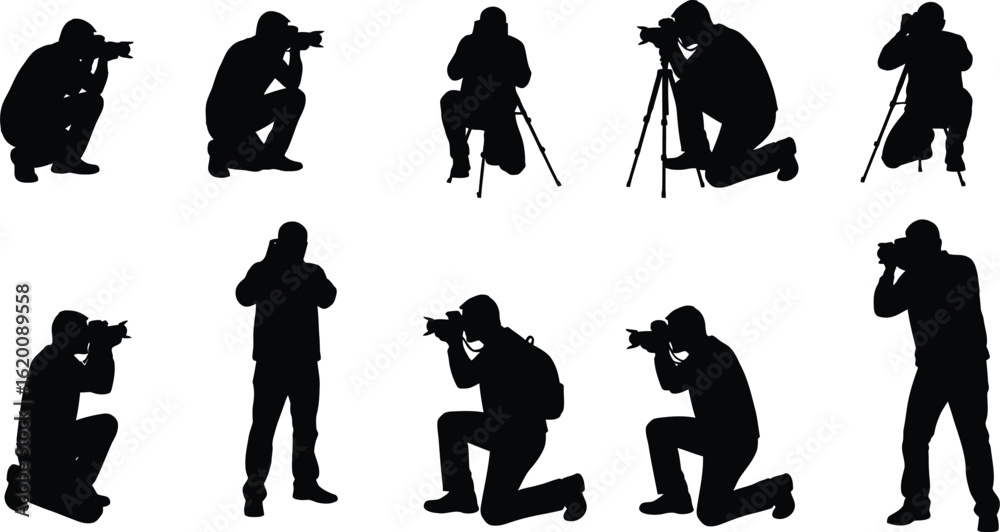 Obraz premium Silhouette collection of photographers with cameras