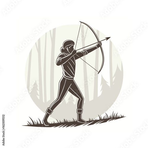 Silhouette of a man archer with bow and arrow vector illustration