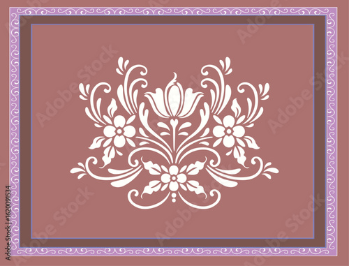 Traditional Indian Framework, Old engraved illustration of decorative ornament frame, Indian Traditional Mughal Wedding Card Design, Invitation template.