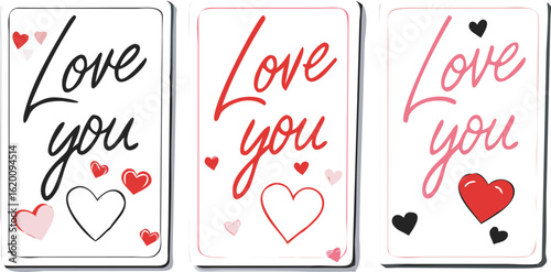 Three Valentine Cards with Love You Message and Hearts on Black Background greeting
