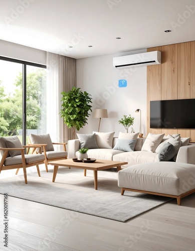Modern living room with AC unit