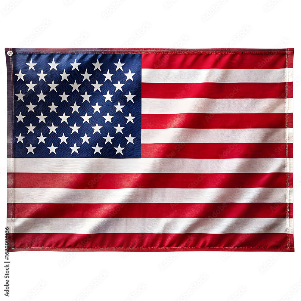 Naklejka premium A crisp and vibrant american flag waving gently, isolated on a transparent background, representing freedom, democracy, and national pride