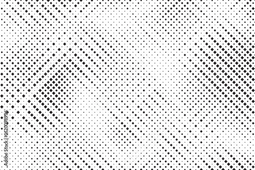 Grunge halftone gradient background. Faded grit noise texture. White and black sand wallpaper. Retro pixelated backdrop. Anime or manga style comic overlay. Vector graphic design textured template
