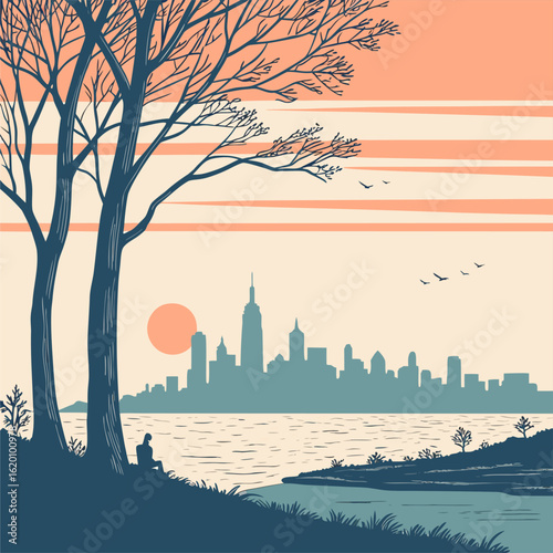 chicago skyline in autumn