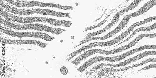 Black wave with dots. Simple monochrome art with halftone texture and photocopy noise in rough paper style.