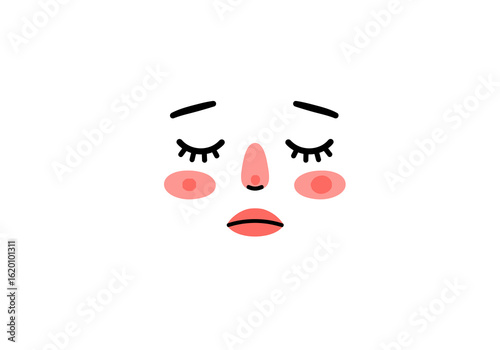 Stylized cartoon face with closed eyes, downturned mouth, and rosy cheeks expressing sadness or disappointment.