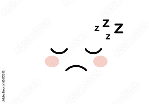A minimalist cartoon illustration of a sleepy face with closed eyes and Zzz symbols on a white background.