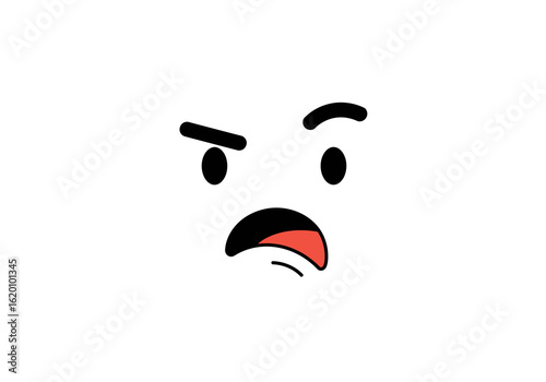 An animated, minimalist face displaying intense anger or frustration with furrowed brows and an open, shouting mouth.