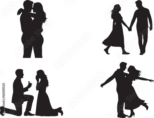 Silhouette Collection Of Romantic Couples In Various Poses And Gestures romance love