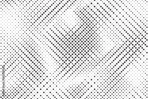 Halftone gradient. Faded stochastic dotwork texture. Random grunge noise background. Black dots, speckles or particles wallpaper. Halftone vector monochrome backdrop