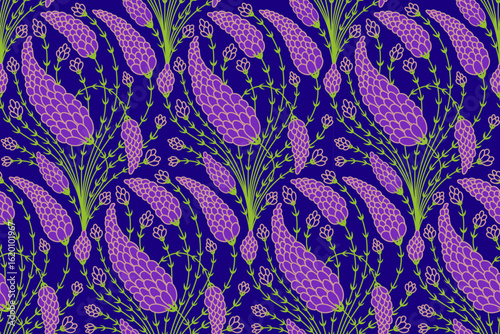 Seamless Purple Flower Pattern Floral Design Botanical Illustration Nature Background
