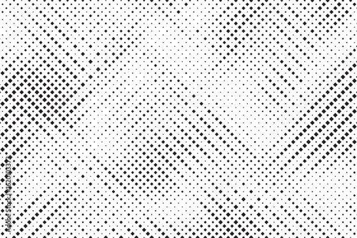 Grunge halftone gradient background. Faded grit noise texture. White and black sand wallpaper. Retro pixelated backdrop. Anime or manga style comic overlay. Vector graphic design textured template