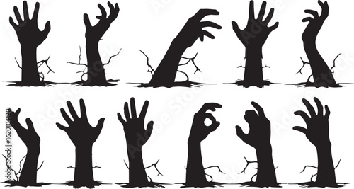 Collection of Zombie Hands Rising Silhouette Collection Creepy Graveyard Horror Art