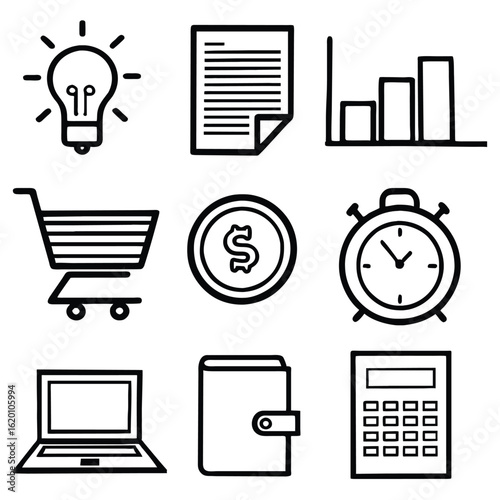 This name is descriptive, avoids unnecessary punctuation like a colon, and includes relevant keywords such as shopping, business, icon set, and vector