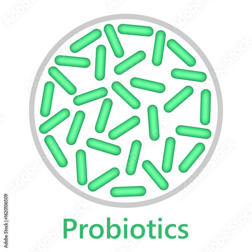 Probiotics bacteria icon, microbiome flora, lactobacillus bacterium.