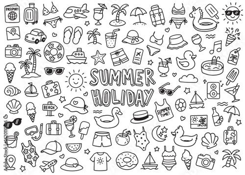 Summer Holiday icons compilation set.  Vector art simple illustration icon set for web, t-shirt design, other graphic design use