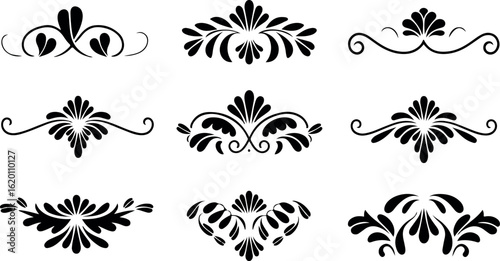 Sophisticated Flourish Ornament Set. Vintage Floral Dividers and Accents. Classic Victorian Swirls Collection. Royal and Elegant Border Elements. Classic Victorian Swirls Collection. 