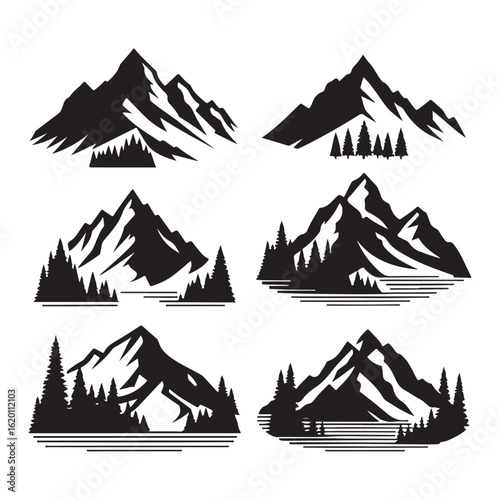 Minimalist Vintage Mountain and Landscape Vector Set