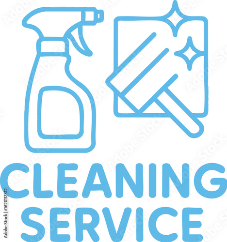 Modern glowing blue logo design for a cleaning service, including a spray bottle and sparkling window icon. Ideal for janitorial services, maid businesses, and home cleaning branding.