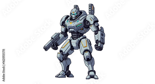 Futuristic Military Combat Robot with Weapon Illustration