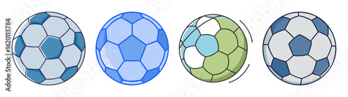 Four Different Color Soccer Balls Illustration on Isolated White Background