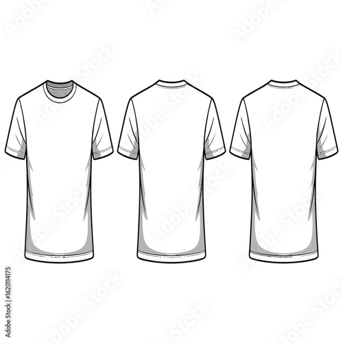 Blank white T-shirt mockup vector illustration set. Classic short sleeve apparel template with front and back views isolated.