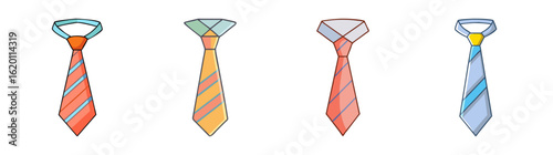 A set of four colorful and cartoonish ties with different patterns