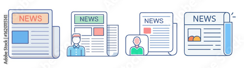 Different styles of newspaper designs with news headlines and featured images