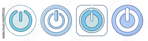 Stylized Blue Power Button Icons in Circular and Square Shapes