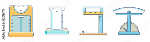 Set of four different measuring scales with analog interfaces in cute style