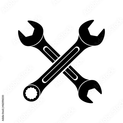 Crossed wrenches in black and white a simple graphic representation of tools